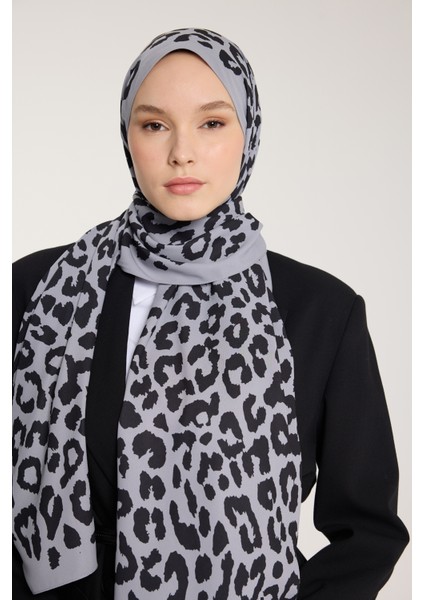 Pure Tone Şal - Leopar Desen - Gümüş - Siyah fırsatları
