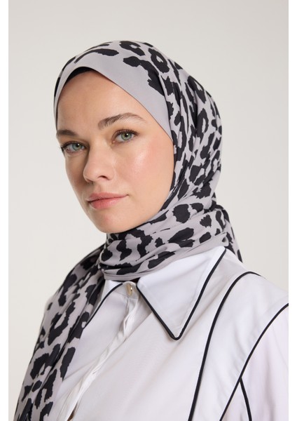 Pure Tone Şal - Leopar Desen - Soft Gri - Siyah
