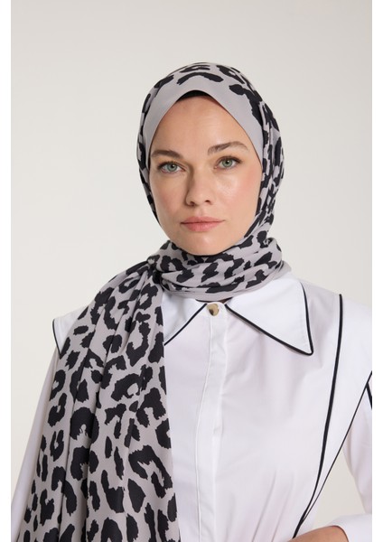 Pure Tone Şal - Leopar Desen - Soft Gri - Siyah modelleri