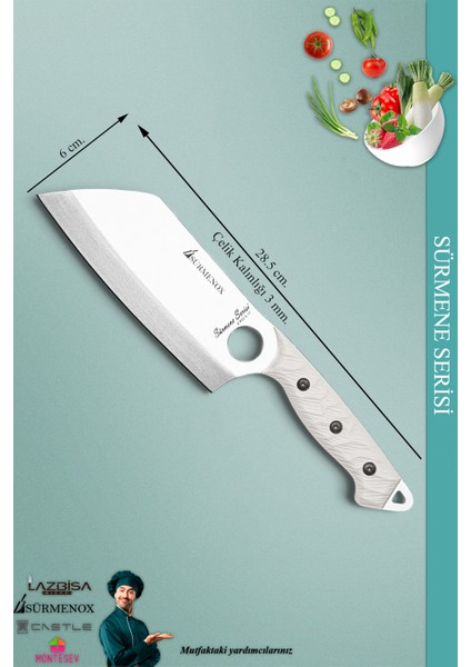 Sürmene Serisi Mutfak Kamp Kesik Şef Bıçak Et Ekmek Sebze Salata Kamp Şef Bıçağı Beyaz ( MFT-030 ) modelleri