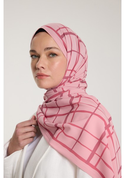 Pure Tone Şal - Kare Desen - Pembe - Gülkurusu