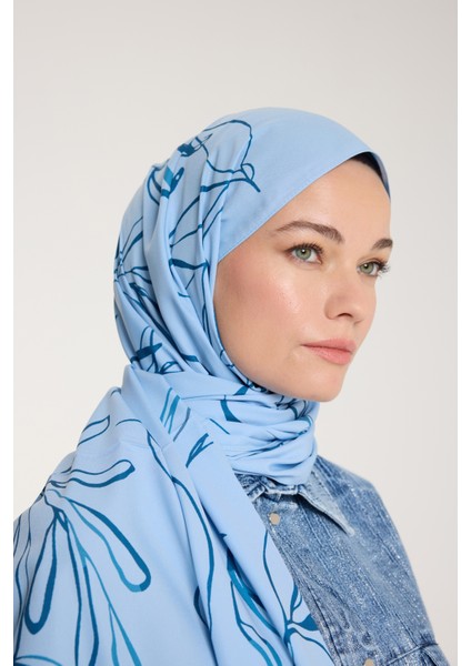 Pure Tone Şal - Yaprak Desen - Bebe Mavisi - Mavi
