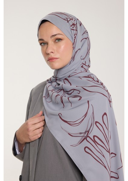 Pure Tone Şal - Yaprak Desen - Gümüş - Bordo
