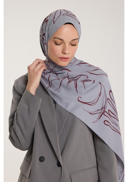 Pure Tone Şal - Yaprak Desen - Gümüş - Bordo fiyatları