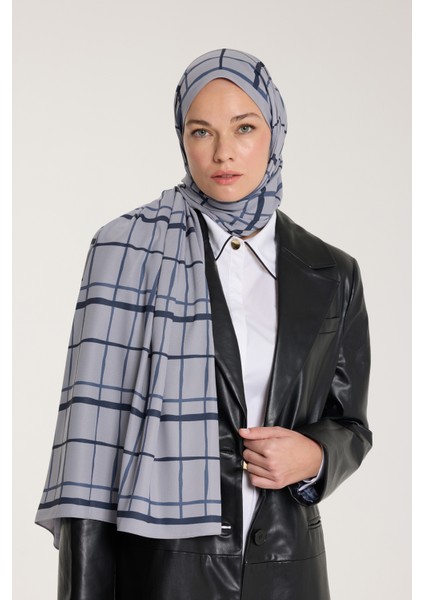 Pure Tone Şal - Kare Desen - Gümüş - Laci