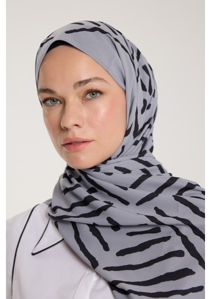 Pure Tone Şal - V Desen - Gümüş - Siyah