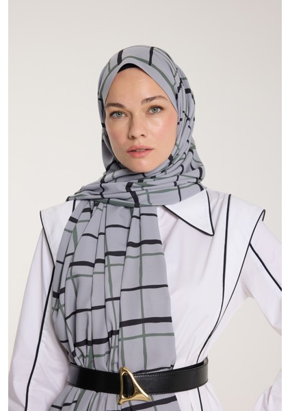 Pure Tone Şal - Kare Desen - Gümüş - Yeşil Laci modelleri
