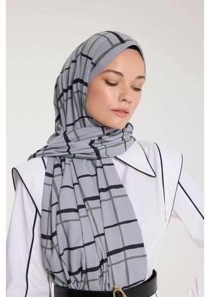 Pure Tone Şal - Kare Desen - Gümüş - Yeşil Laci fırsatları