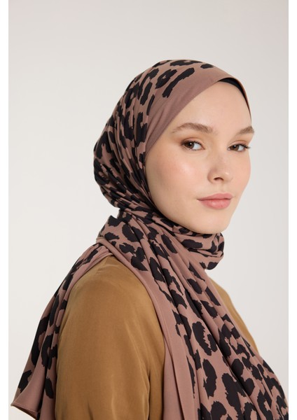 Pure Tone Şal - Leopar Desen - Sütlükahve - Siyah