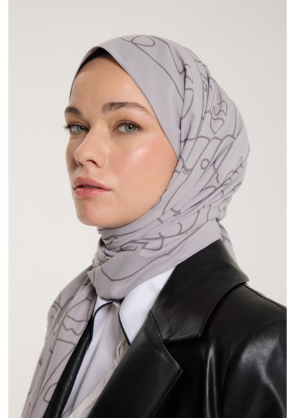 Pure Tone Şal - Marjinal Desen - Soft Gri - Gri