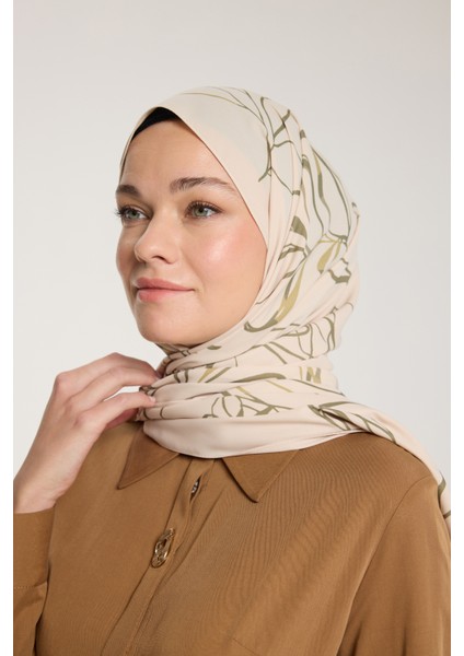 Pure Tone Şal - Yaprak Desen - Bej - Yeşil