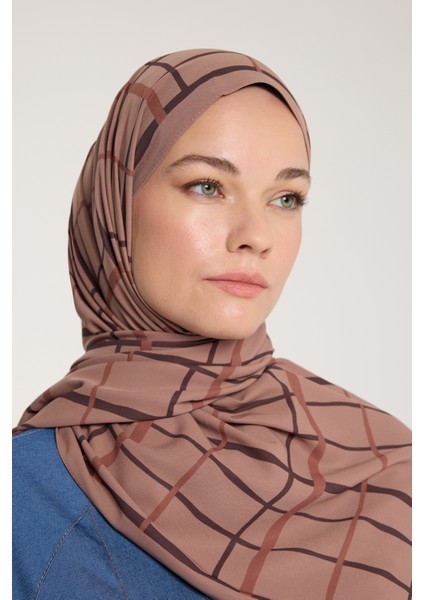 Pure Tone Şal - Kare Desen - Sütlükahve - Kahve