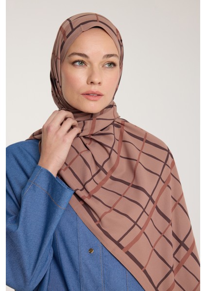 Pure Tone Şal - Kare Desen - Sütlükahve - Kahve modelleri