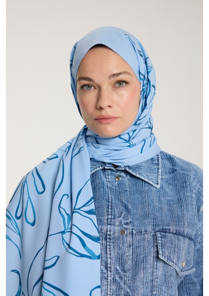 Pure Tone Şal - Yaprak Desen - Bebe Mavisi - Mavi modelleri
