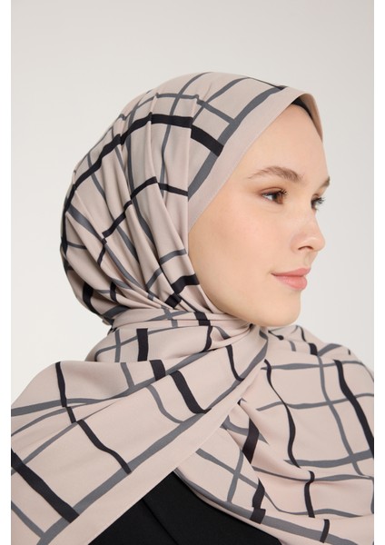 Pure Tone Şal - Kare Desen - Taş - Siyah