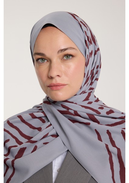 Pure Tone Şal - V Desen - Gümüş - Bordo modelleri