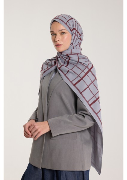 Pure Tone Şal - Kare Desen - Gümüş - Bordo fiyatları