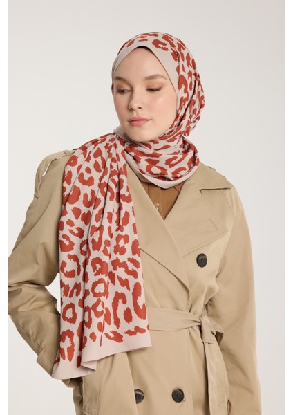 Pure Tone Şal - Leopar Desen - Taş - Kiremit