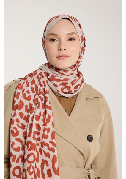 Pure Tone Şal - Leopar Desen - Taş - Kiremit modelleri