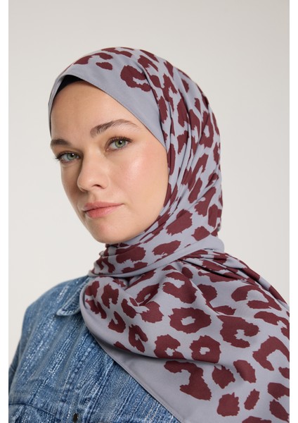Pure Tone Şal - Leopar Desen - Gümüş - Bordo