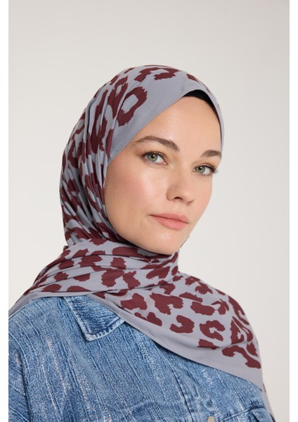 Pure Tone Şal - Leopar Desen - Gümüş - Bordo fiyatları