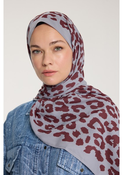 Pure Tone Şal - Leopar Desen - Gümüş - Bordo fırsatları