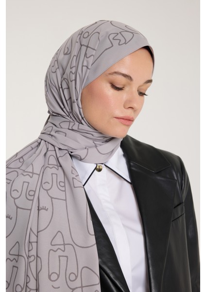 Pure Tone Şal - Marjinal Desen - Soft Gri - Gri modelleri