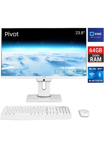TAXPRO55 I5 12400 64GB Ddr4 1tb M.2 Nvme 23.8 Inç Fhd Pivot Bth Webcam Wifi All In One Pc