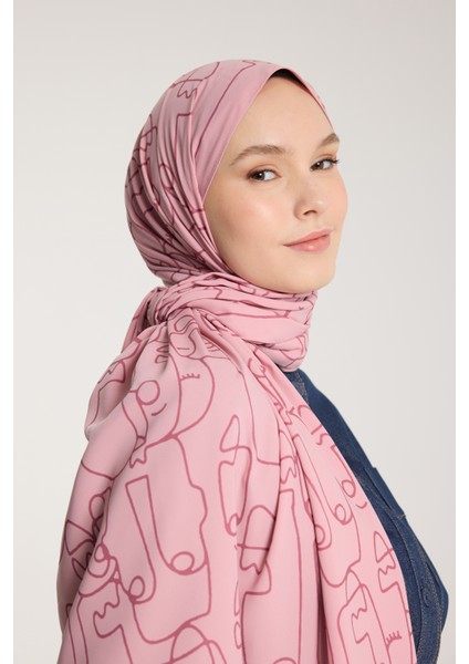 Pure Tone Şal - Marjinal Desen - Pembe - Gülkurusu