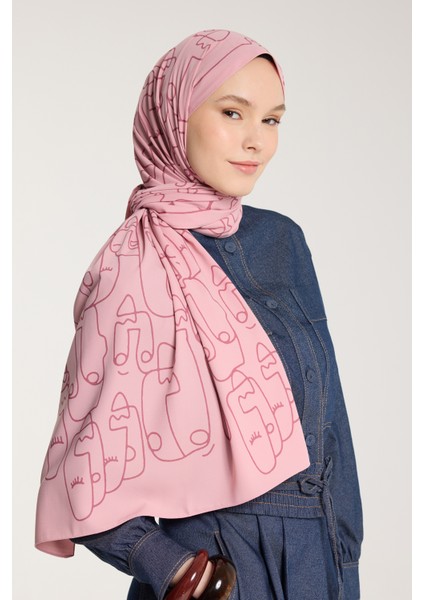 Pure Tone Şal - Marjinal Desen - Pembe - Gülkurusu