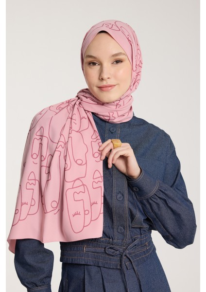 Pure Tone Şal - Marjinal Desen - Pembe - Gülkurusu
