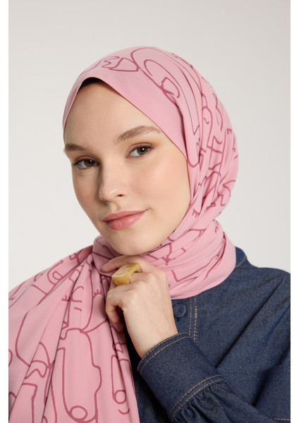 Pure Tone Şal - Marjinal Desen - Pembe - Gülkurusu