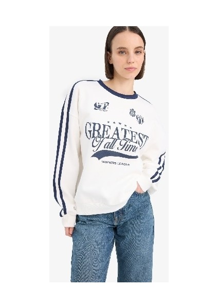 Coool Oversize Geniş Kalıp Bisiklet Yaka Baskılı Kalın Kumaş Sweatshirt D5957AX25SP