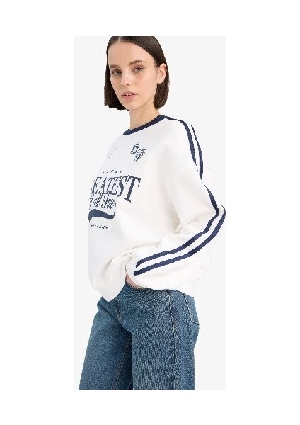 Coool Oversize Geniş Kalıp Bisiklet Yaka Baskılı Kalın Kumaş Sweatshirt D5957AX25SP