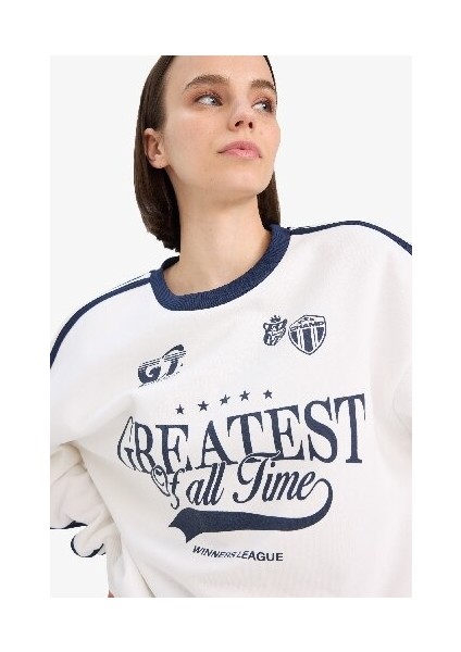 Coool Oversize Geniş Kalıp Bisiklet Yaka Baskılı Kalın Kumaş Sweatshirt D5957AX25SP