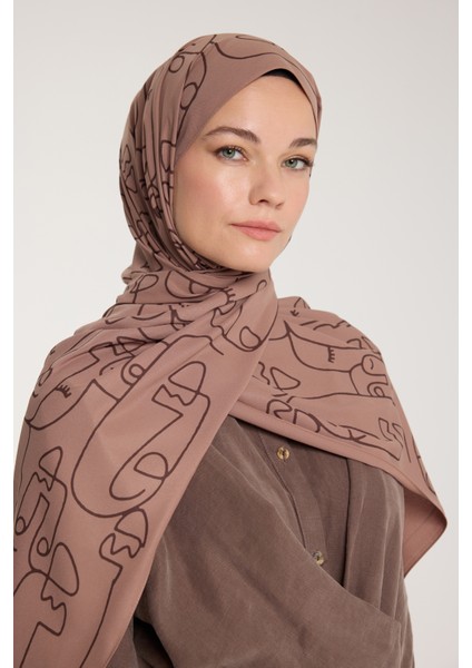 Pure Tone Şal - Marjinal Desen - Sütlükahve - Kahve