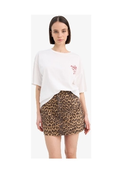 Coool Leopar Desenli Normal Bel Gabardin Mini Etek E4398AX25SP