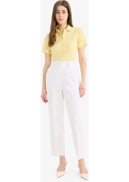 Slim Fit Dar Kesim Fitilli Kaşkorse Kısa Kollu Polo Sarı Tişört E6577AX25SP