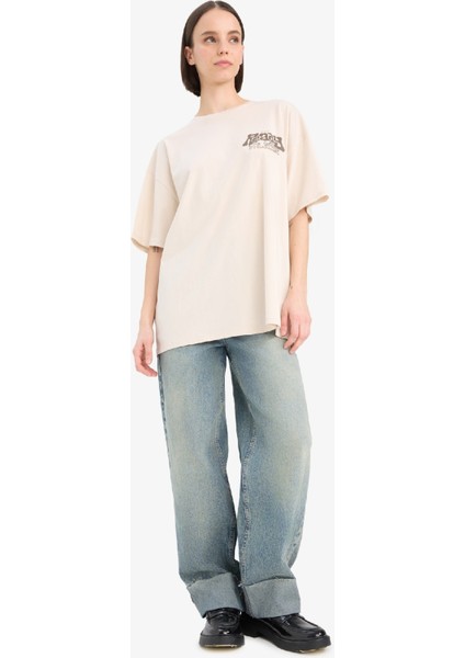 Coool Oversize Geniş Kalıp Bisiklet Yaka Sırt Baskılı Kısa Kollu Tişört E0636AX25SM