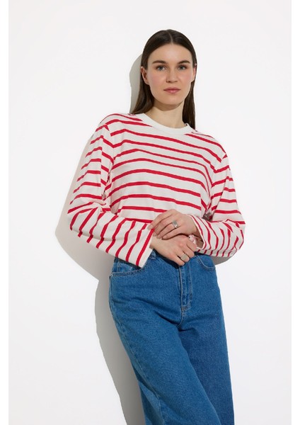 Regular Fit Çizgili Bisiklet Yaka Uzun Kollu Tişört Tunik E6884AX25SP