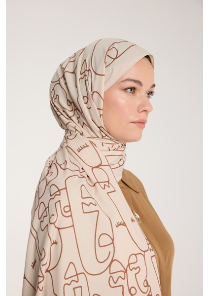 Pure Tone Şal - Marjinal Desen - Bej - Kahve