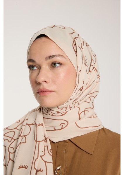 Pure Tone Şal - Marjinal Desen - Bej - Kahve