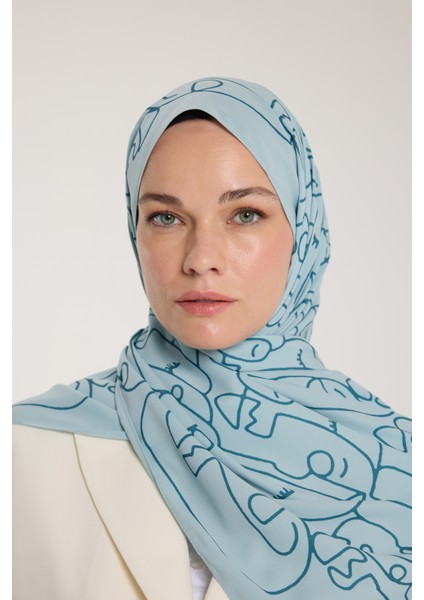 Pure Tone Şal - Marjinal Desen - Su Yeşili - Yeşil