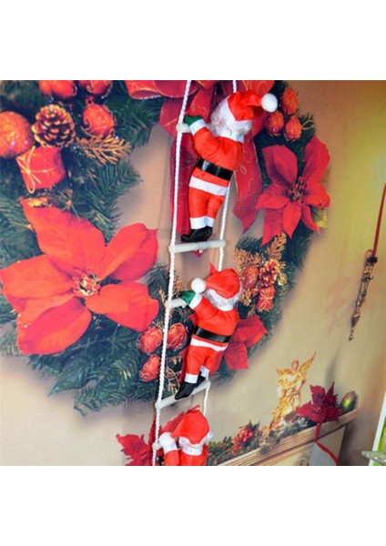 96 cm 3lü Merdivene Tırmanan Noel Baba Yılbaşı Çam Ağacı Süsleri Yılbaşı Süsü Vitrin Noel Süsleri