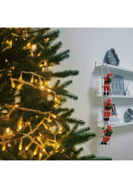 96 cm 3lü Merdivene Tırmanan Noel Baba Yılbaşı Çam Ağacı Süsleri Yılbaşı Süsü Vitrin Noel Süsleri