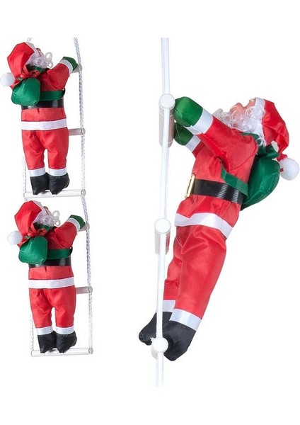 96 cm 3lü Merdivene Tırmanan Noel Baba Yılbaşı Çam Ağacı Süsleri Yılbaşı Süsü Vitrin Noel Süsleri