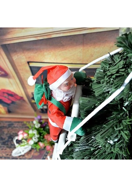 58 cm Merdivene Tırmanan Noel Baba Büyük Boy Yılbaşı Çam Ağacı Süsleri Yılbaşı Süsü Vitrin Süsleri