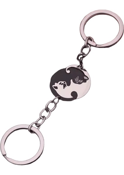Küçük Öğe Taşınabilir Paslanmaz Çelik Anahtarlık Kalp Şeklinde Ekleme Kedi Yin ve Yang Kedi Kolye Kolye Anahtarlık Takırenk: D / Boyut: Bir Boyut (Yurt Dışından)