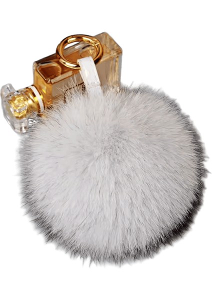 2024 Lüks 13CM Kabarık Gerçek Tilki Kürk Top Pom Poms Kürk Ponpon Anahtarlık Araba Anahtarlık Metal Halka Kolye Kadınlar Renk: Tilki Beyaz / Boyut: 13 cm (Yurt Dışından)