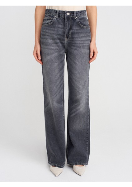 71794 Taşlanmış Wideleg Denim Pantolon-Antrasit modelleri